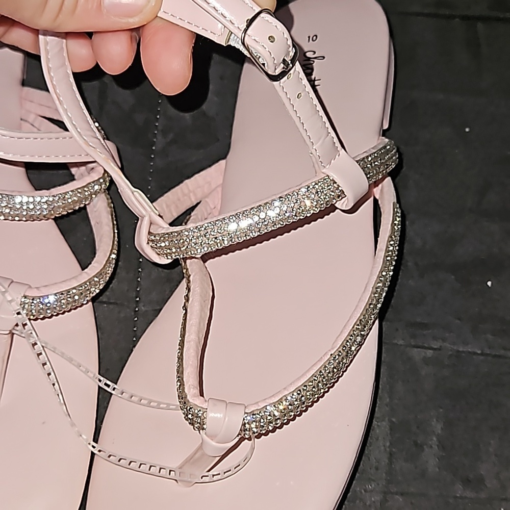 Chatties Light Pink Silver Rhinestone Adjustable Strap Open Toe Thong Sandal 10 - Picture 7 of 7